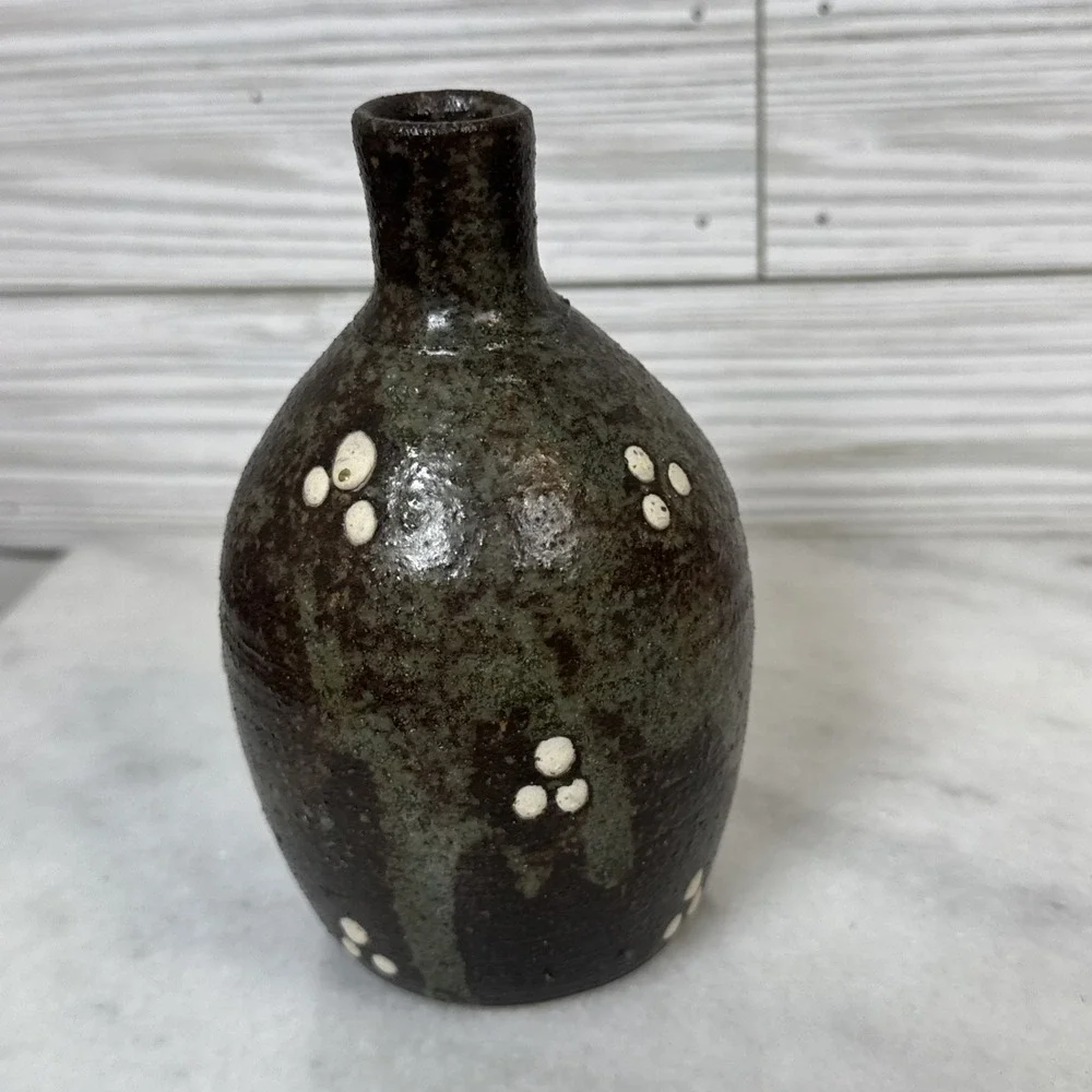 Studio Art Pottery Vase White dots Vessel Weed Pot 5